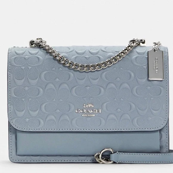NWT COACH Klare Crossbody In Signature Leather Silver Twilight Blue